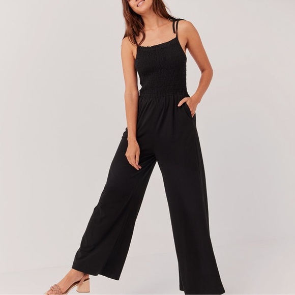 Pact Pants - Pact One and Done Soirée‎ Smocked Wide Leg Jumpsuit Black Size Medium